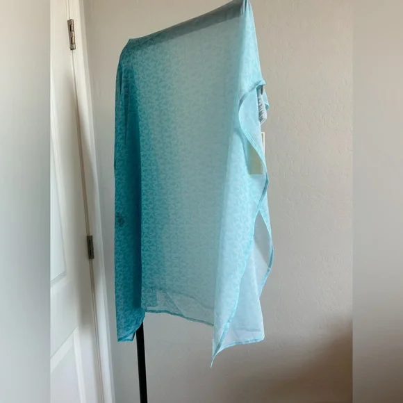 MICHAEL KORS MK Signature Ombre Logo Pareo Turquoise Beach Cover-Up - Picture 10 of 15